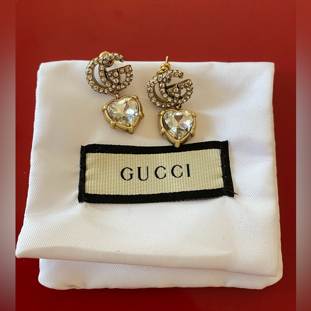 Gucci crystal heart fashion earrings.